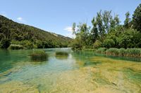 La rivière Krka en Croatie. La Krka en aval de Skradinski Buk. Cliquer pour agrandir l'image dans Adobe Stock (nouvel onglet).