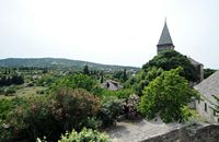 Le village de Škrip, île de Brač en Croatie. La vue sur la vallée depuis le palais Radojković. Cliquer pour agrandir l'image.