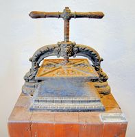 Eine Druckereipresse. Klicken, um das Bild zu vergrößern.