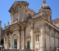 La ville close de Dubrovnik en Croatie. Quartier de la Cathédrale. Cathédrale de l'Assomption. Cliquer pour agrandir l'image.
