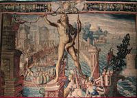 Tenture représentant le Colosse de Rhodes. Cliquer pour agrandir l'image.
