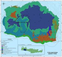 Les Montagnes Blanches en Crète. Les types d'habitats du Parc national. Cliquer pour agrandir l'image.