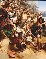 Die Verteidigung von Rhodos durch Blässhühner von Villaret, Malerei von Gustaf Wappers. Klicken, um das Bild zu vergrößern.