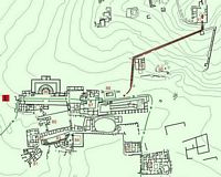 Le mont Cynthe à Délos en Grèce. Plan de la Terrasse et du Mont. Cliquer pour agrandir l'image.