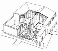 Le quartier du Lac de Délos en Grèce. Reconstitution des Établissements des Poséidoniastes, Charles Picard, 1921). Cliquer pour agrandir l'image.
