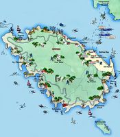 L'île de Spétses en Grèce. Carte touristique de l'île. Cliquer pour agrandir l'image.