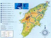 Découpage administratif de l'île de Rhodes. Cliquer pour agrandir l'image.