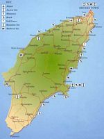 Carte touristique de l'île de Rhodes. Cliquer pour agrandir l'image.