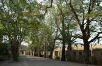 Between Amboise Gate and Porte Saint-Antoine fortifications of Rhodes. Click to enlarge the image.
