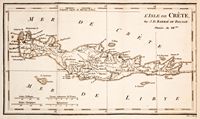 L’île de Crète à l'époque antique. Carte de la Crète romaine par Barbié du Bocage en 1799. Cliquer pour agrandir l'image.
