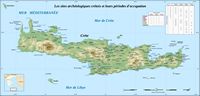 L'île de Crète à l'époque minoenne. Carte des sites archéologiques minoens (auteur Éric Gaba). Cliquer pour agrandir l'image.