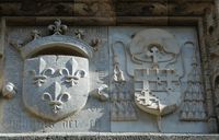 Inn of France, crest of Pierre d'Aubusson, Street of the Knights in Rhodes. Click to enlarge the image.