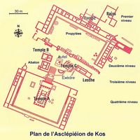 Plan de l'Asclépiéion de Kos. Cliquer pour agrandir l'image.