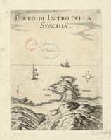Le village d’Anopolis en Crète. Gravure de Porto di Lutro della Sfachia par Marco Boschini en 1651. Cliquer pour agrandir l'image.