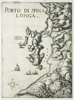 Le village d’Élounda en Crète. Gravure de Spinalonga par Marco Boschini en 1651. Cliquer pour agrandir l'image.