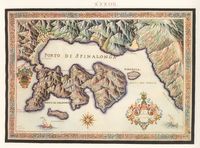 Le village d’Élounda en Crète. La baie de Spinalonga par Francesco Basilicata en 1618. Cliquer pour agrandir l'image.