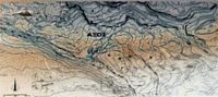 Le village de Garazo en Crète. Plan des ruines de l'antique Axos. Cliquer pour agrandir l'image.