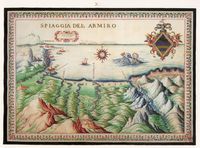 Le village de Georgioupoli en Crète. Carte ancienne de la baie d'Almyros par Francesco Basilicata en 1618. Cliquer pour agrandir l'image.
