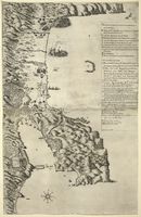 Le village de Kolymvari en Crète. Gravure du débarquement ottoman le 24 juin 1645 (auteur Marco Boschini). Cliquer pour agrandir l'image.