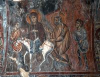 Le village de Kritsa en Crète. Fresque du Voyage à Bethléem de la Panagia Kera (auteur Jerzy Strzelecki). Cliquer pour agrandir l'image.