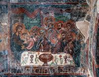 Le village de Kritsa en Crète. Fresque de la Dernière Cène de la Panagia Kera (auteur Jerzy Strzelecki). Cliquer pour agrandir l'image.