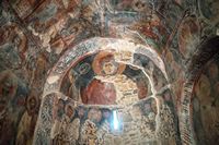 Le village de Kritsa en Crète. Fresque de sainte Anne de la Panagia Kera (auteur Jerzy Strzelecki). Cliquer pour agrandir l'image.