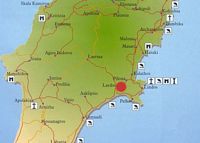 Le village de Lardos sur l’île de Rhodes. Situation du village. Cliquer pour agrandir l'image.
