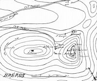Le village de Néapolis en Crète. Plan des acropoles de la cité antique de Dréros. Cliquer pour agrandir l'image.
