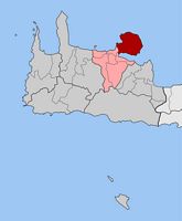 La presqu’île d’Akrotiri en Crète. Situation du canton d'Akrotiri (auteur Pitichinaccio). Cliquer pour agrandir l'image.