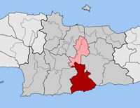 Le village de Pyrgos en Crète. Situation du canton de Pyrgos (auteur Pitichinaccio). Cliquer pour agrandir l'image.