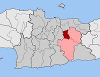 Le village de Thrapsano en Crète. Situation du canton de Thrapsano (auteur Pitichinaccio). Cliquer pour agrandir l'image.