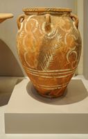 Le village de Thronos en Crète. Pithos dans le style de Kamarès découvert à Monastiraki (Musée archéologique de Réthymnon). Cliquer pour agrandir l'image.