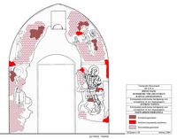 Le village de Vamos en Crète. Croquis des fresques de l'église de la Dormition à Karydi (auteur 28e Éphorie des Antiquités byzantines). Cliquer pour agrandir l'image.