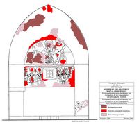 Le village de Vamos en Crète. Croquis des fresques de l'église de la Dormition à Karydi (auteur 28e Éphorie des Antiquités byzantines). Cliquer pour agrandir l'image.