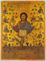 Le village de Zaros en Crète. Icône du Christ dans les vignes à Vrondissi (auteur Angelos Akotantos). Cliquer pour agrandir l'image.
