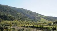 La ville d’Agia Fotini en Crète. L'entrée des gorges de Prassiès derrière le barrage des Rivières. Cliquer pour agrandir l'image.