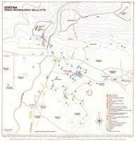 Le site archéologique de Gortyne en Crète. Plan du site archéologique des ruines de Gortyne (auteur École archéologique italienne d'Athènes, 1984). Cliquer pour agrandir l'image.