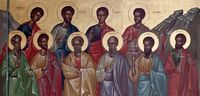 La ville d'Agioi Déka en Crète. Fresque des Dix Saints de Gortyne. Cliquer pour agrandir l'image.