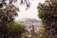 La ville d’Athènes en Grèce. L'Acropole vue du mont Lycabette. Cliquer pour agrandir l'image.
