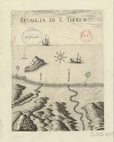 Le dème de La Canée en Crète. Gravure de la Spiaggia di San Thodoro par Marco Boschini en 1651. Cliquer pour agrandir l'image.