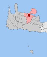 La ville de La Canée en Crète. Situation du canton de Mournies (auteur Pitichinaccio). Cliquer pour agrandir l'image.
