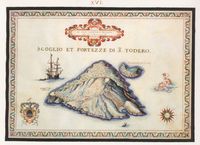 La ville de La Canée en Crète. Carte ancienne du fort de Saints-Théodores par Francesco Basilicata en 1618. Cliquer pour agrandir l'image.