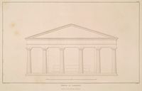 La presqu’île de Kanóni à Corfou. Reconstitution du temple de Kardaki (William Railton, 1830). Cliquer pour agrandir l'image.