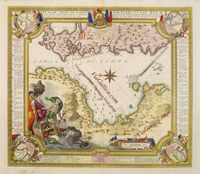 La vieille forteresse de la ville de Corfou. Plan du siège de Corfou par la terre et par la mer en 1716 (Jean-Baptiste Homann). Cliquer pour agrandir l'image.