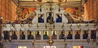 Le nord de la vieille ville de Corfou. L'iconostase de l'église Notre-Dame d'Antivouniotissa. Cliquer pour agrandir l'image.