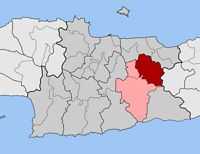 La ville d'Évangélismos en Crète. Situation du canton de Kastelli (auteur Pitichinaccio). Cliquer pour agrandir l'image.