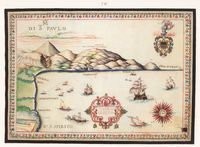 La ville de Gazi en Crète. Carte ancienne de la baie de Paléokastro par Francesco Basilicata en 1618. Cliquer pour agrandir l'image.