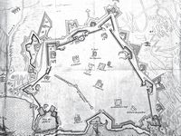 Les fortifications d’Héraklion en Crète. Carte ancienne de La Feuillade, Lyon, 1669. Cliquer pour agrandir l'image.