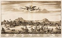 Les fortifications d’Héraklion en Crète. Bataille navale devant Candie (Lambert van der Bos, 1675). Cliquer pour agrandir l'image.