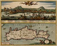 Les fortifications d’Héraklion en Crète. Le siège de Candie par Nicolas Vischer en 1680. Cliquer pour agrandir l'image.